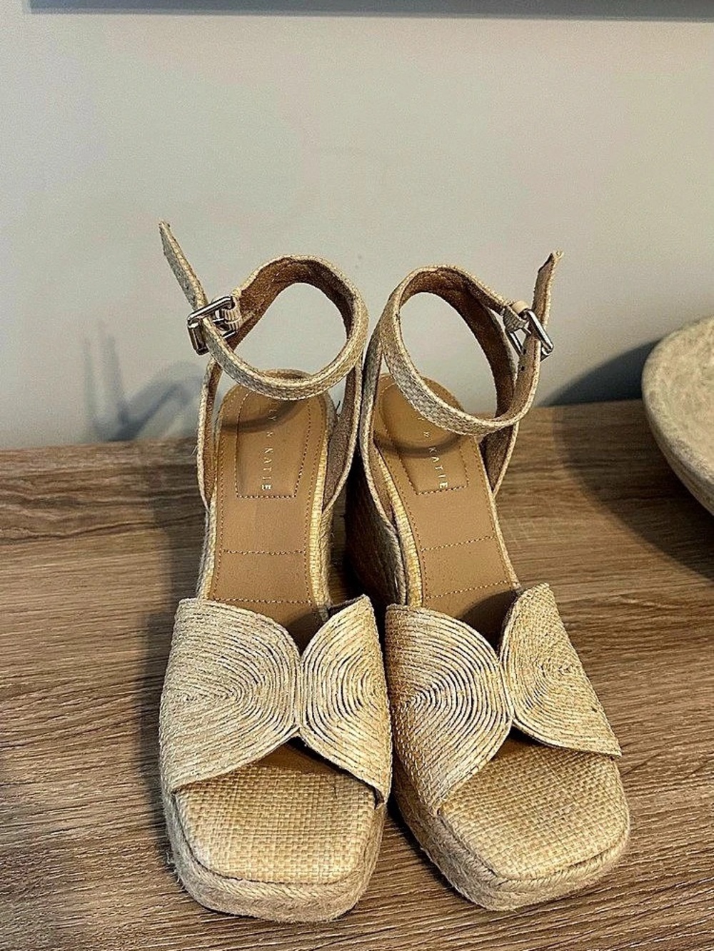 Woven Bow Wedge Sandals in Beige - Never worn
